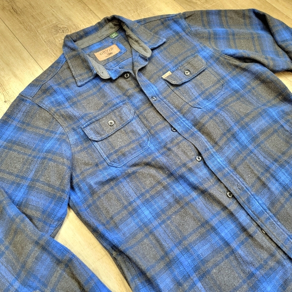 Orvis Big Bear Brushed Flannel Men's XL Electric Blue Gray Plaid Shacket Unisex - Picture 4 of 8